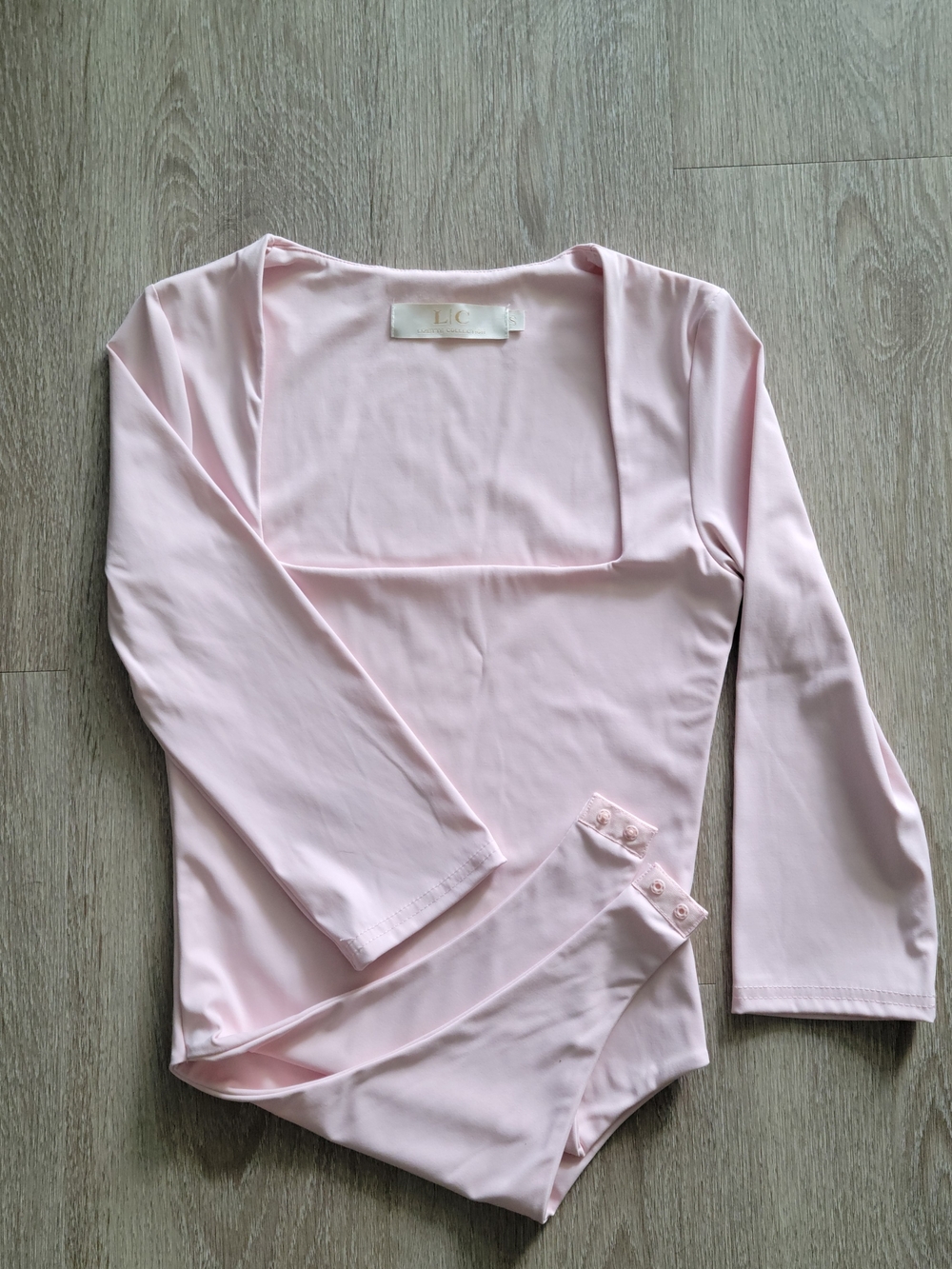 Light Pink Square Neck 3/4 Sleeve Bodysuit by Lizette Collection